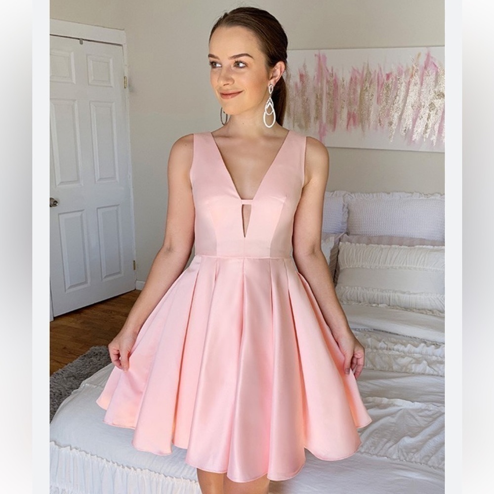 HEBEOS pink A-Line/Princess Sleeveless V-neck Short/Mini Satin Dresses